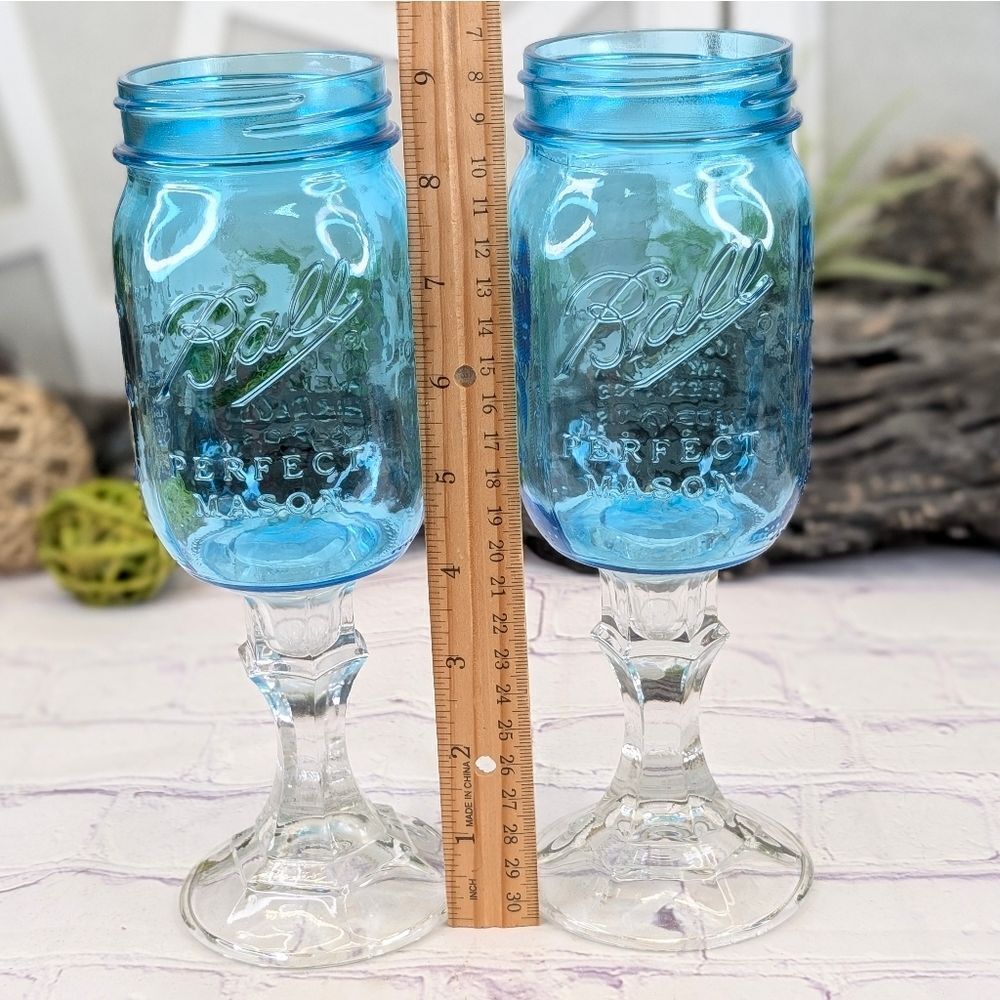 Set of 2 Limited Edition Redneck Blue Mason Jar Hillbilly Wine Glass - Picture 12 of 13